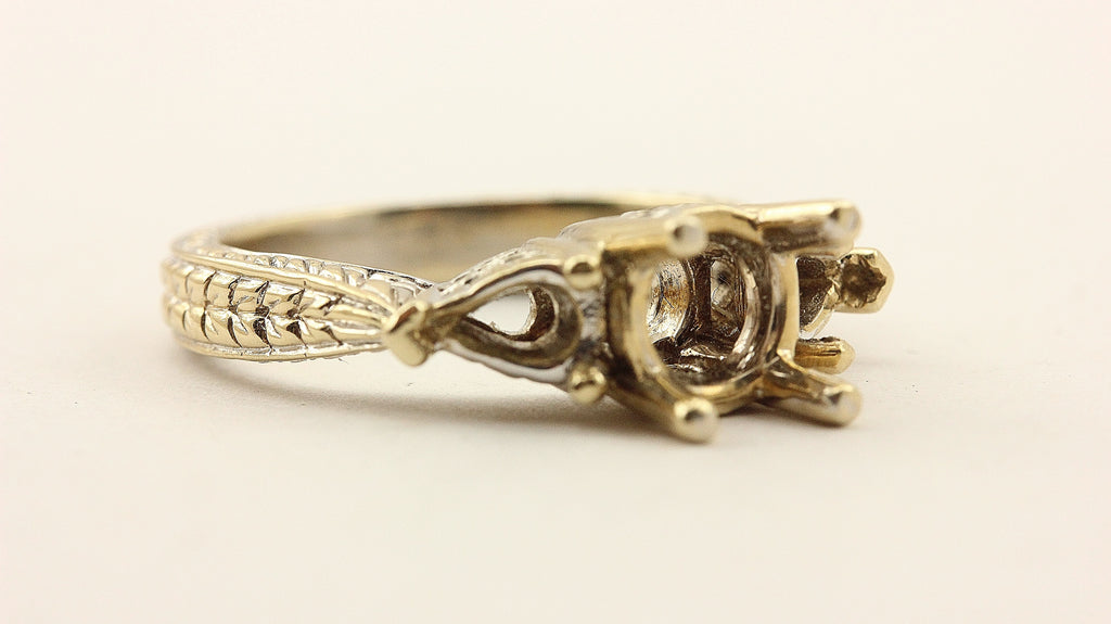 18k white gold round pear shaped 3 stone engagement ring semi mount size 6.25 7 grams