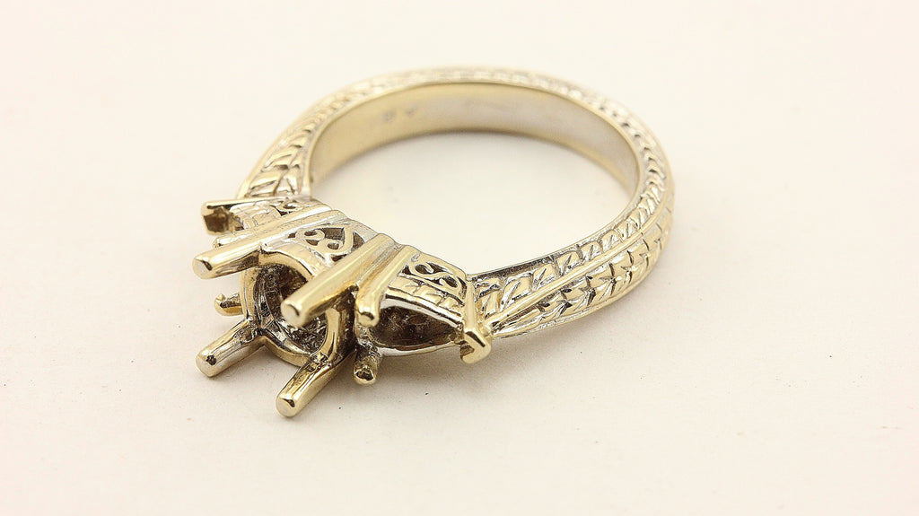 18k white gold round pear shaped 3 stone engagement ring semi mount size 6.25 7 grams