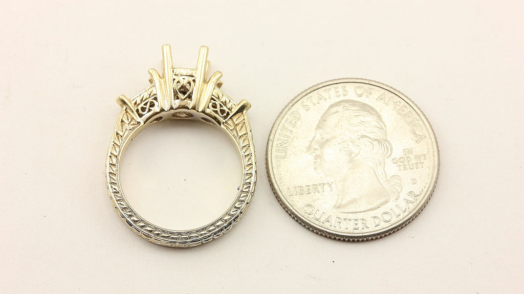 18k white gold round pear shaped 3 stone engagement ring semi mount size 6.25 7 grams