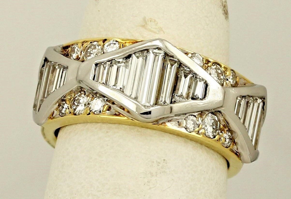 Platinum 18k yellow gold 1.75ctw round & baguette diamond ring band sz 5 10.42g