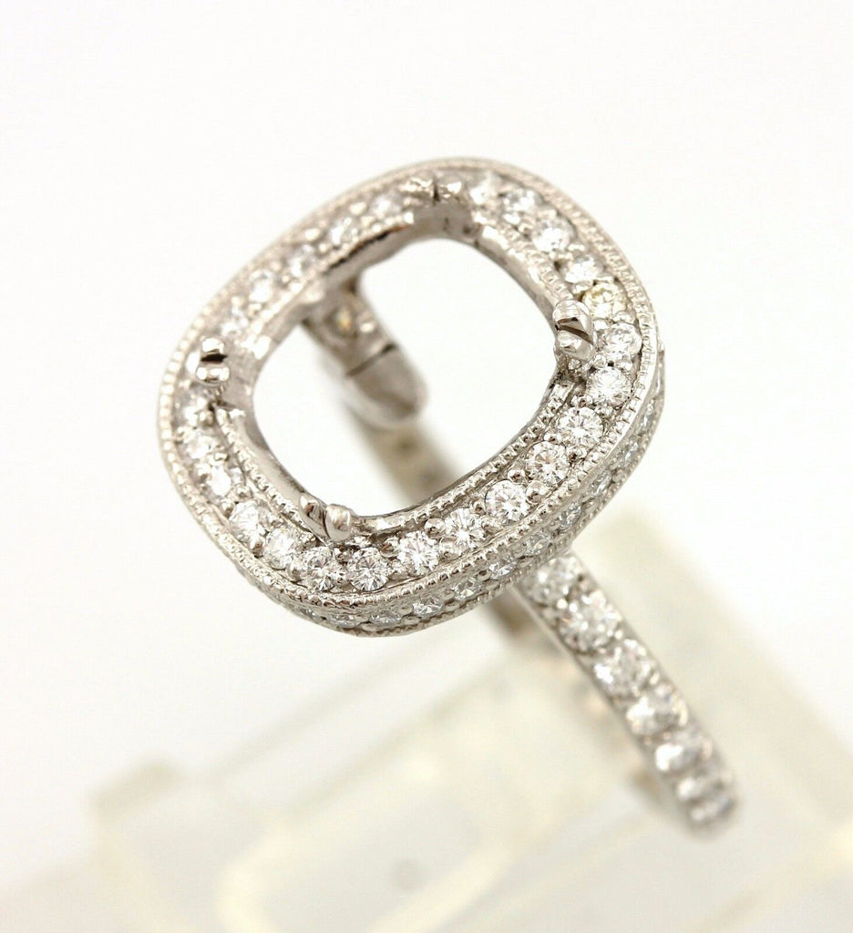 Platinum 10x8mm cushion halo 1ctw diamond engagement ring semi mount sz 5 NEW