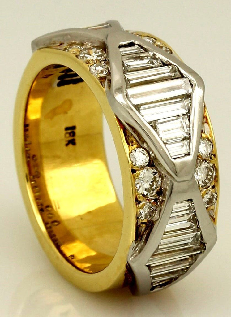 Platinum 18k yellow gold 1.75ctw round & baguette diamond ring band sz 5 10.42g