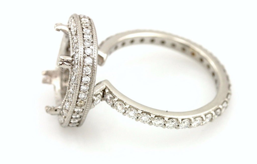 Platinum 10x8mm cushion halo 1ctw diamond engagement ring semi mount sz 5 NEW