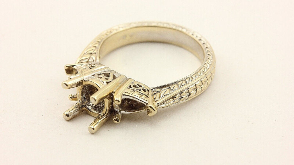 18k white gold round pear shaped 3 stone engagement ring semi mount size 6.25 7 grams