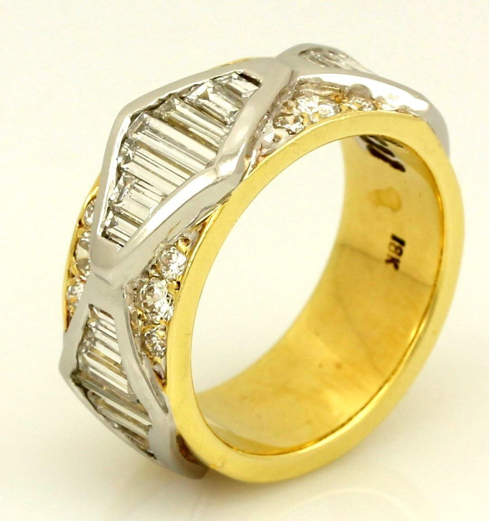Platinum 18k yellow gold 1.75ctw round & baguette diamond ring band sz 5 10.42g