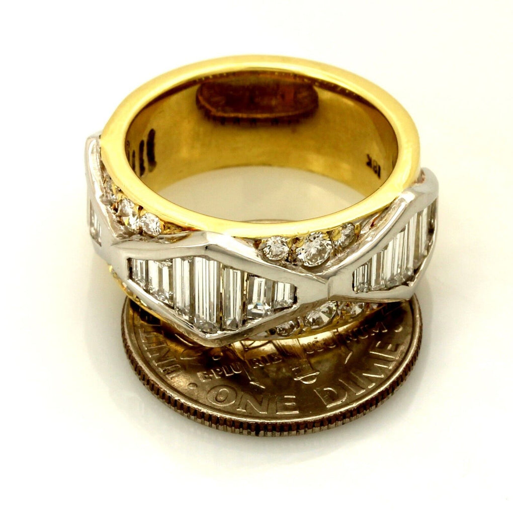 Platinum 18k yellow gold 1.75ctw round & baguette diamond ring band sz 5 10.42g
