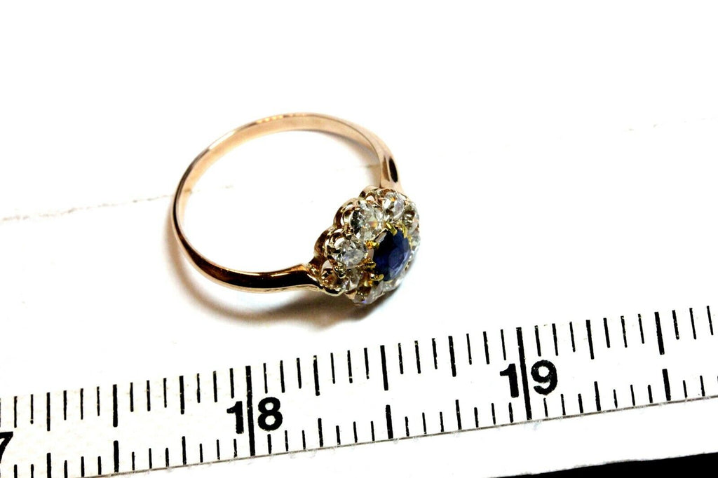 14k rose gold antique vintage sapphire diamond round cluster halo ring 2.81 grams