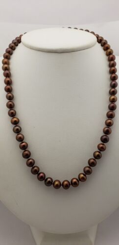 Cultured dyed Brown Chocolate Pearl Necklace 7.5mm 14ky Gold Clasp 18" Vintage