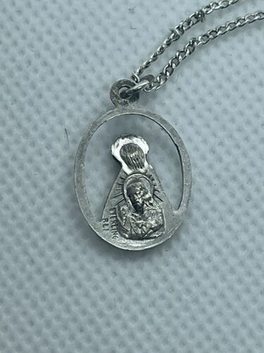 sterling catholic mary jesus religious pendant necklace 18inch 4.2g estate