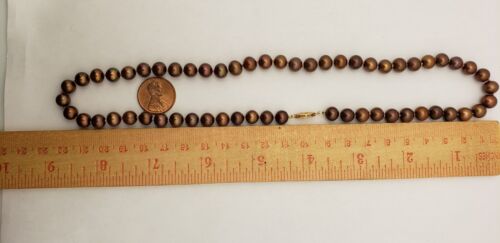 Cultured dyed Brown Chocolate Pearl Necklace 7.5mm 14ky Gold Clasp 18" Vintage