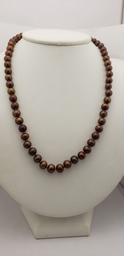 Cultured dyed Brown Chocolate Pearl Necklace 7.5mm 14ky Gold Clasp 18" Vintage