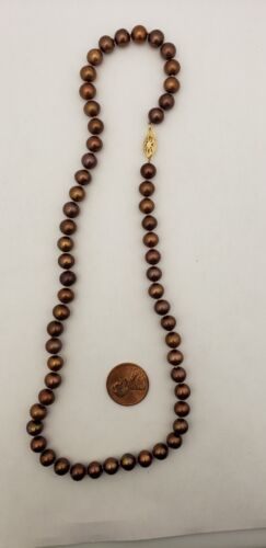 Cultured dyed Brown Chocolate Pearl Necklace 7.5mm 14ky Gold Clasp 18" Vintage