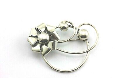 MAURICE STERLING SILVER FLOWER ART NOUVEAU CIRCLE PIN BROOCH BIG VINTAGE 15.3g