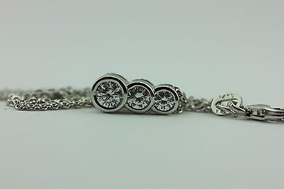 14K WHITE GOLD .80CTW DIAMOND 3 STONE PENDANT 16" 1.3MM CABLE CHAIN NECKLACE NEW