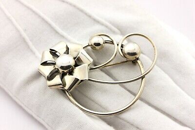 MAURICE STERLING SILVER FLOWER ART NOUVEAU CIRCLE PIN BROOCH BIG VINTAGE 15.3g