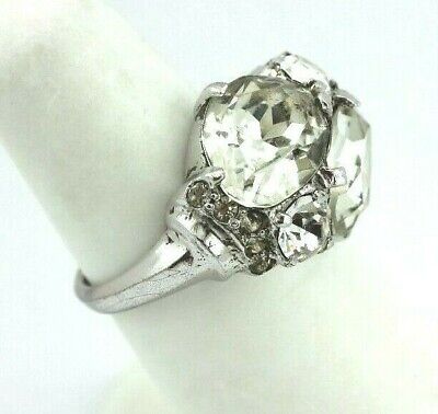 Eisenberg Vintage Sterling Silver Plated Costume Rhinestone Ring 1945-1950