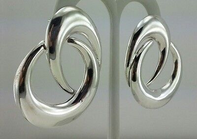 925 STERLING SILVER MODERNIST CRESCENT HOOPS STUD POST EARRINGS VINTAGE ESTATE
