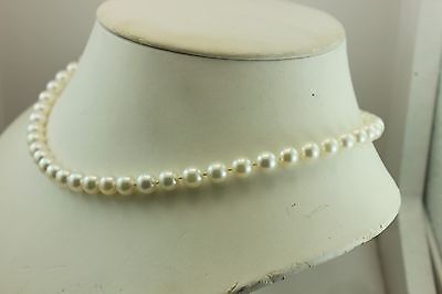 14k yellow gold 19 inch round white cultured pearl 7.5-8mm necklace high luster
