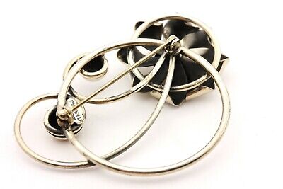 MAURICE STERLING SILVER FLOWER ART NOUVEAU CIRCLE PIN BROOCH BIG VINTAGE 15.3g