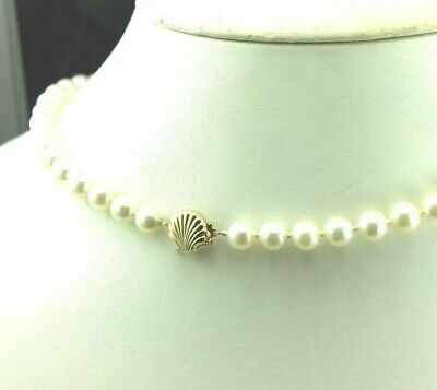 18" round white cultured pearl 7-7.5mm strand necklace 14k yellow gold clasp NEW