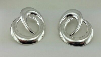 925 STERLING SILVER MODERNIST CRESCENT HOOPS STUD POST EARRINGS VINTAGE ESTATE