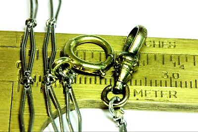 PLATINUM 14" ART DECO POCKET WATCH FOB CHAIN NECKLACE 14K Y GOLD BRASS KREISLER