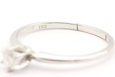 14k white gold .29ct round diamond ring solitaire band engagement estate sz 9.5