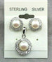 Sterling silver freshwater cultured button pearls CZ stud earrings pendant set