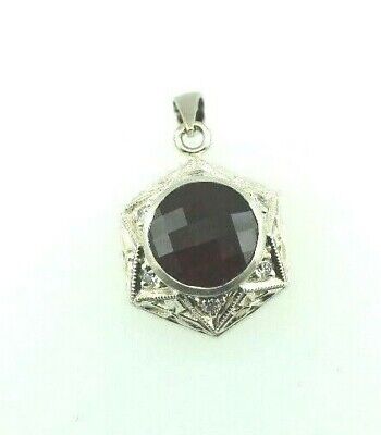 Sterling Silver 3.66ctw garnet diamond six star engraved bezel pendant new