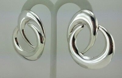 925 STERLING SILVER MODERNIST CRESCENT HOOPS STUD POST EARRINGS VINTAGE ESTATE
