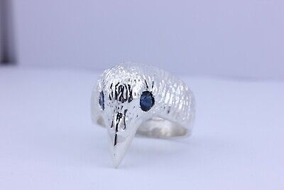 sterling silver 1ctw blue sapphire raven crow ring size 11 men's band 15.7g new
