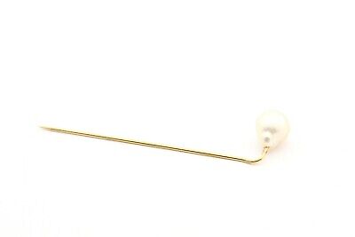 14k yellow gold 2 1/4" stick pin estate vintage freshwater cultured pearl white