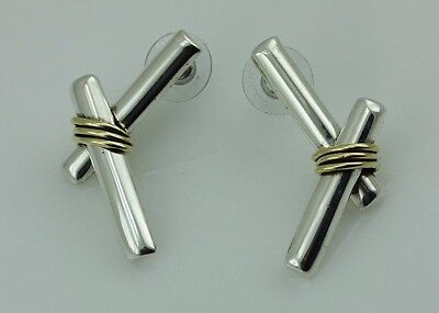 925 sterling silver two tone brass wire cross X earrings Taxco Mexico vintage