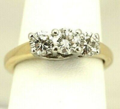 14k yellow gold platinum three 3 stone round diamond engagement ring estate 6.8g