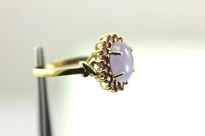 14k yellow gold Lavender Jadeite Jade Natural Rhodolite Garnet Halo Ring estate