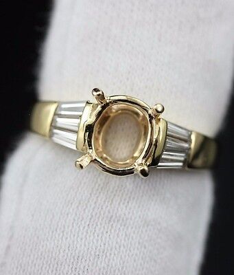 18k yellow gold engagement ring oval cushion semi mount baguette diamonds estate