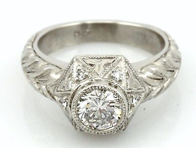 GIA 0.55ct E SI2 round brilliant diamond platinum engagement ring engraved NEW