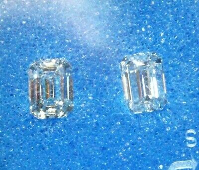 GIA diamond emerald cut matched pair 1.61ctw E F VS2 5.8x4.3mm natural new