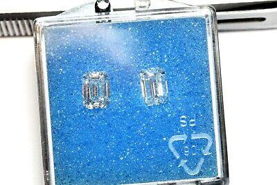 GIA diamond emerald cut matched pair 1.61ctw E F VS2 5.8x4.3mm natural new