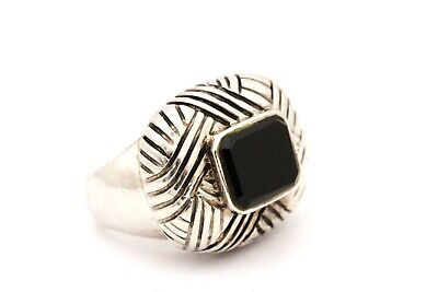 925 STERLING SILVER BLACK ONYX RECTANGLE HEAVY WEAVE RING SZ 6 THAILAND 18.2g