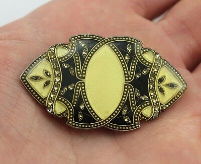 VINTAGE YELLOW LAQURED RHINESTONE ENAMEL PIN BROOCH ESTATE STERLING SILVER
