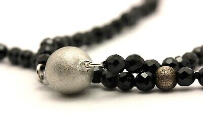 14k white gold 18 inch black spinel rondelle bead necklace strand/string new