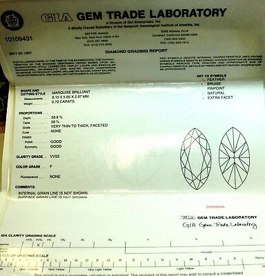 GIA certified marquise brilliant diamond 0.72ct F color VVS2 9.10x5.05x2.97mm