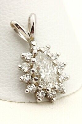 14k white gold pear shape diamond halo teardrop pendant new 0.63ctw 0.9g