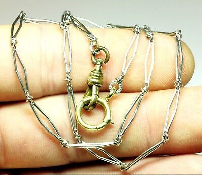 PLATINUM 14" ART DECO POCKET WATCH FOB CHAIN NECKLACE 14K Y GOLD BRASS KREISLER