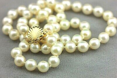 18" round white cultured pearl 7-7.5mm strand necklace 14k yellow gold clasp NEW