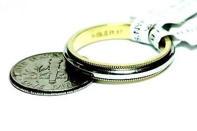18k yellow gold platinum two tone milgrain band 3.4mm size 9 ring new 6.1 grams