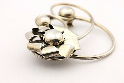 MAURICE STERLING SILVER FLOWER ART NOUVEAU CIRCLE PIN BROOCH BIG VINTAGE 15.3g
