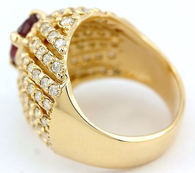 14k yellow gold 1.52ct red ruby pear shape 1.21ctw round diamond ring size 4.75