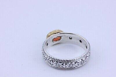 orange sapphire diamond sterling silver ring 5.5mm band men's size 9.5 engraved